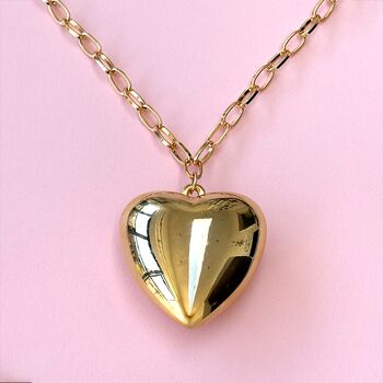Lucky Large Puffy Hollow Heart Chain Necklace, 2 of 3