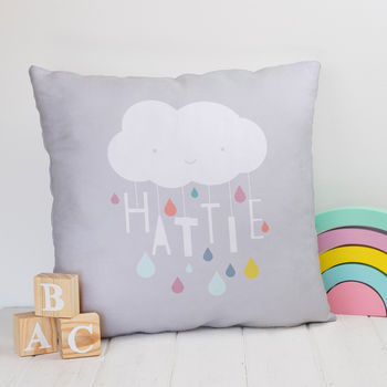 Personalised Cloud And Raindrops Name Cushion, 7 of 8
