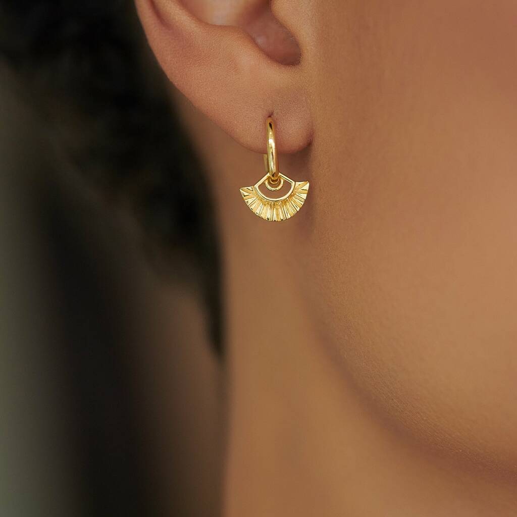 Deco Fan Gold Hoop Earrings, 1 of 3