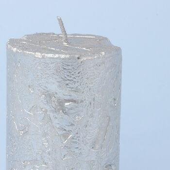 G Decor Adeline Silver Metallic Textured Pillar Candle, 3 of 7