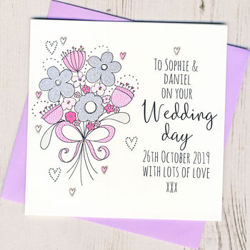 Personalised Glittery Wedding Bouquet Card, 2 of 2