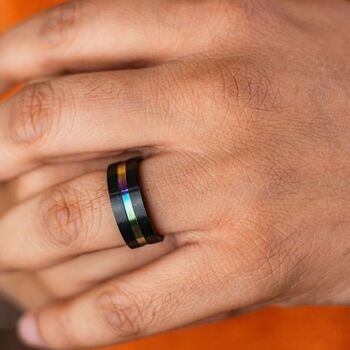 8mm Stainless Steel Unicorn Rainbow Band Male Ring, 3 of 6