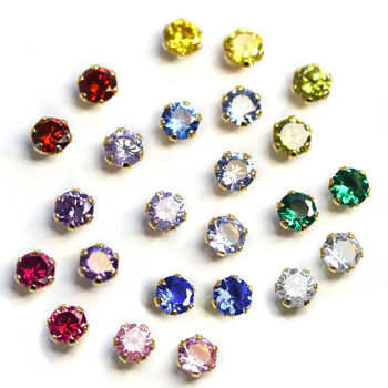 9ct Solid Gold 12 Birthstone Cz Round Stud Earrings, 2 of 6