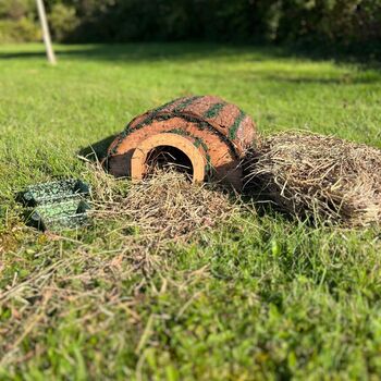 Wooden Hedgehog House With Feeding Bowls And Straw, 6 of 7