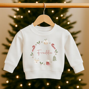 Personalised Child's Christmas Sweatshirt Jumper Wreath, 2 of 5