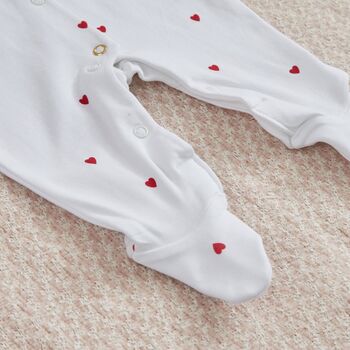 Personalised Our 1st Mother's Day Red Heart Sleepsuit, 3 of 4