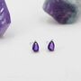 Sterling Silver Tiny Genuine Amethyst Droplet Stud Earrings, thumbnail 5 of 11