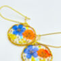 Earrings With Orange And Blue Flowers, thumbnail 5 of 10
