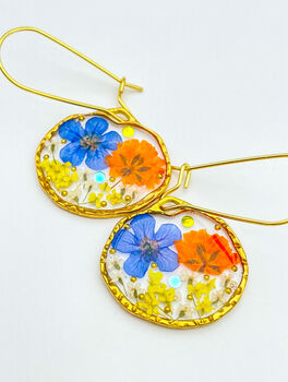 Earrings With Orange And Blue Flowers, 5 of 10