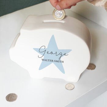 Personalised Blue Star Piggy Bank For Kids, 2 of 3