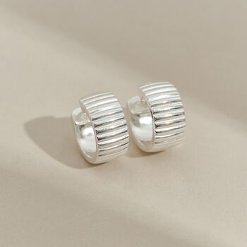 Ayla Chunky Ribbed Silver Hoop Earrings, 2 of 5