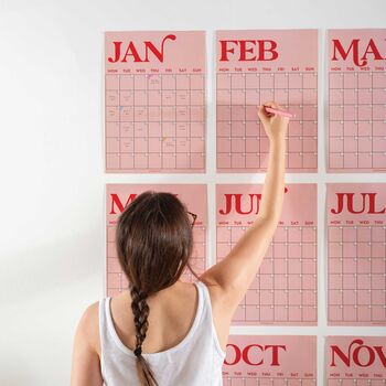 Monthly Undated A3 Wall Planner | 12 Pages | Pink And Red, 4 of 7