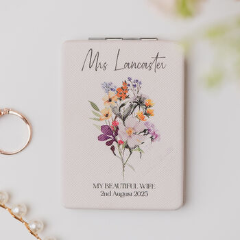 Personalised Luxury Compact Mirror With Delicate Watercolour Wildflowers, 3 of 4