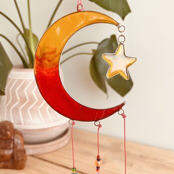 Moon And Star Sun Catcher Vibrant Orange And Red, 2 of 7