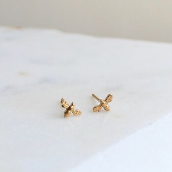 14ct Solid Gold Mini Bee Stud Single/Pair, 2 of 3