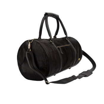 Pony Hair Leather Classic Duffle In Black, 4 of 9