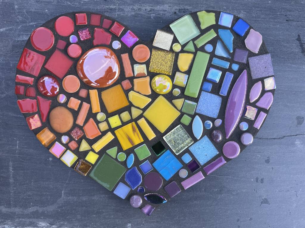 Large Mosaic Rainbow Heart