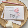 Personalised Pink Crochet Heart Auntie 50th Birthday Card, thumbnail 2 of 2