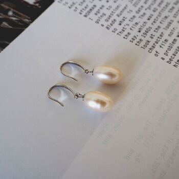 White Freshwater Drop Pearl Silver Hook Earrings, 6 of 10