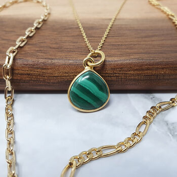 Gold Vermeil Plated Malachite May Birthstone Necklace, 2 of 4