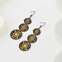 Yellow Multicolour Triple Disc Drop Boho Earrings, thumbnail 1 of 3