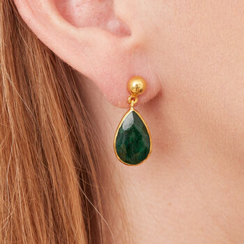 Emerald Teardrop Drop Earring With Gold Plated Stud, 4 of 12