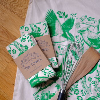 British Bird Screen Printed Tea Towel Green, 3 of 6