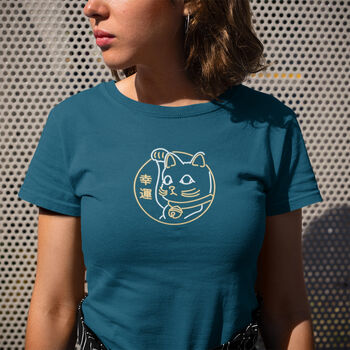 Organic Cotton Lucky Cat Graphic T Shirt, 3 of 7