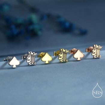 Mismatched Card Suit Spade With King Stud Earrings In Sterling Silver, 6 of 12