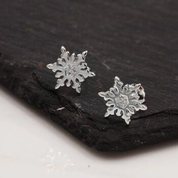 Snowflake Stud Earrings In Sterling Silver, 6 of 12