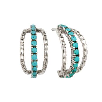 Parvati Sterling Silver Turquoise Hoop Earrings, 5 of 10