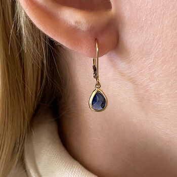 Sapphire Blue Teardrop Leverback Earrings, 3 of 7