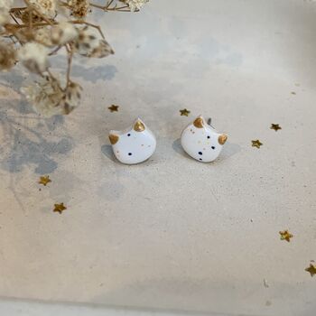 White Rainbow Specked Ceramic Cat Stud Earrings, 6 of 7