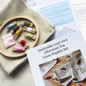 Afternoon Tea Linen Napkin Embroidery Set Kit Gift, 8 of 8