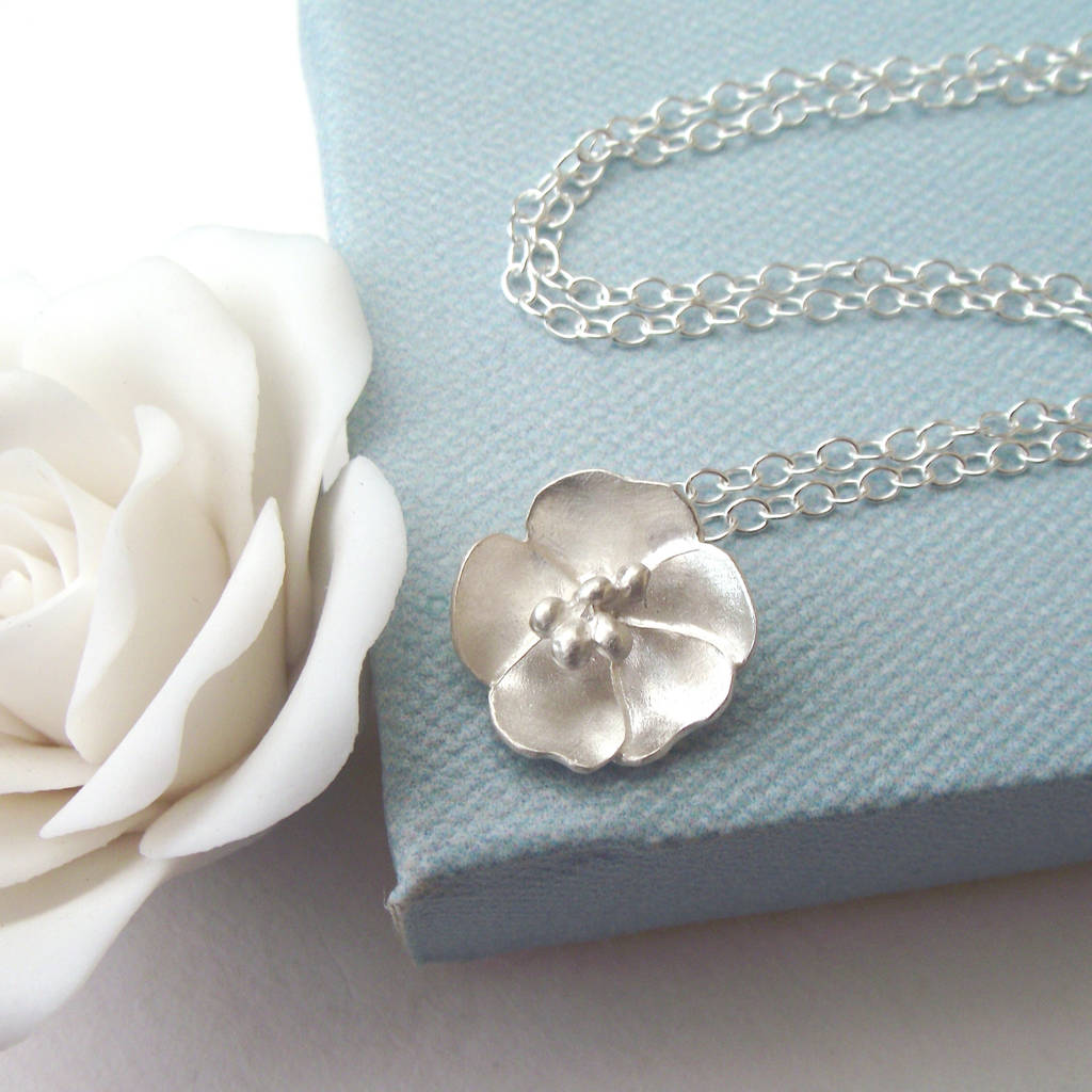 Sterling Silver Buttercup Flower Charm Necklace By a ring a day