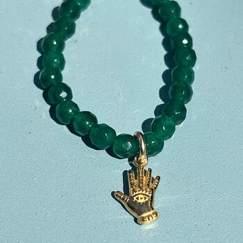 Solene Green Bead Necklace With Small Hand Detail, 2 of 9
