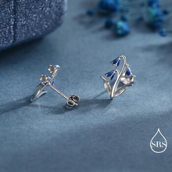 Sterling Silver Delicate Bluebell Flower Stud Earrings With Enamel, 6 of 12