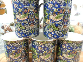 Set Of Six Straight Mugs In Blue Strawberry Thief Design, 10 of 10