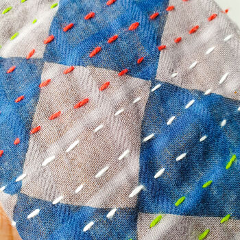 Handmade Toiletry Bag, Navy Kantha Stitch Sari Fabric, 6 of 9