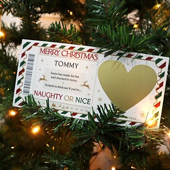 Personalised Naughty Or Nice List Christmas Scratch Reveal Ticket Xmas Eve Kids Stocking Filler Letter From Santa, 4 of 10