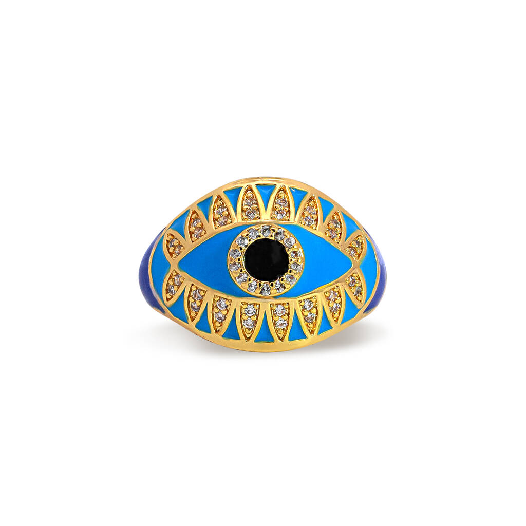 Blue Chunky Embellished Evil Eye Ring