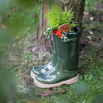 Set Of Two Personalised Forest Green Welly Planters, 5 of 12