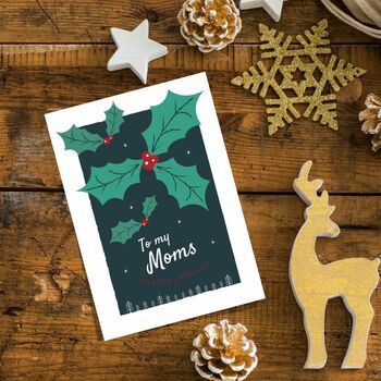 'To My Moms' Christmas Card For Lesbian Moms, Holly, 7 of 11