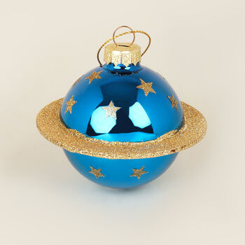G Decor Four Blue And Gold Planet Christmas Baubles, 3 of 7