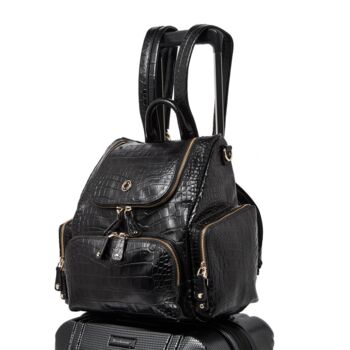 Amber Midi Embossed Black Leather Backpack, 4 of 10