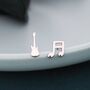 Mismatched Electric Guitar And Music Note Stud Earrings In Sterling Silver, thumbnail 1 of 10