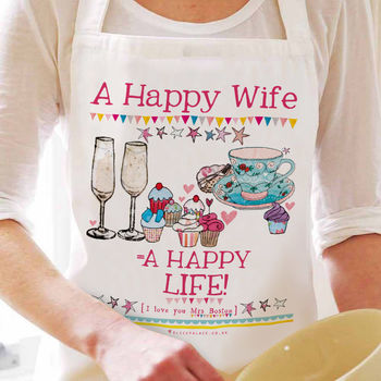 Personalised 'A Happy Wife' Apron, 2 of 6