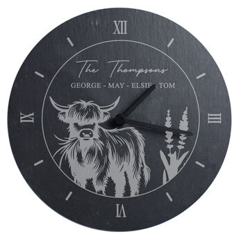 Personalised Highland Cow Natural Slate Clock, 5 of 6