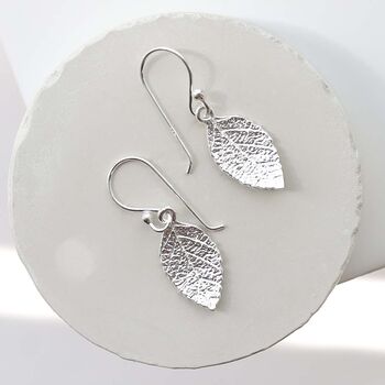 Sterling Silver Mint Leaf Dangly Earrings, 7 of 9
