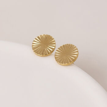 Gold Plated Sterling Silver Sunburst Circle Disc Stud Earrings – 5mm, 7 of 9